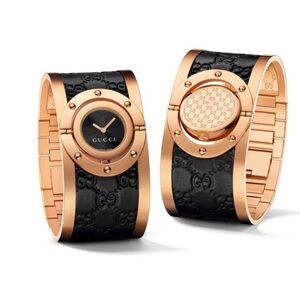 Gucci rose gold and black twirl watch